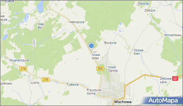 mapa Nowa Wieś, Nowa Wieś gmina Wschowa na mapie Targeo